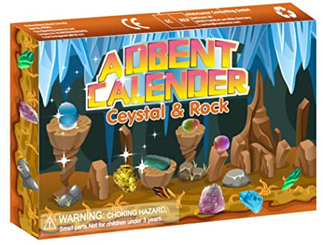 Adventskalender 2023, 24 Tage Weihnachten Adventskalender Countdown Überraschungen, Natürlichen Edelstein Gesteine und Mineralien, Beste Geschenk für Mädchen Jungen Geologie Enthusiasten, Gelb