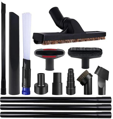 14 PCS Universal Vacuum Attachments & Brushes Kit for Shop Vac Accessories & Household Cleaning, Includes 2 1/2 to 1 1/4 and 1 7/8 to 1 Vacuum Hose Adapter,Crevice Tool & 3 Vacuum Extension Wands