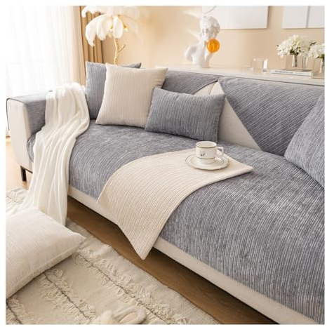 Tauzveok Sofabezug Cord, Winter Sofadecken Für Sitzfläche, Plüsch Sofaschoner, Sofa überzug 3 Sitzer, L Form Und Ecksofa sofaüBerwurf, rutschfest,Grau,110 * 160cm