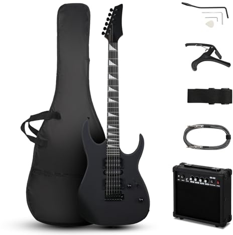 Ktaxon 39 Electric Guitar with 20Watt Amp, Full Size 170 Model Starter Guitar Kit for Beginners & Professionals W/Bag, Strap, Upgrade Cable, Guitar Capo, Tremolo Arm - Matte Back