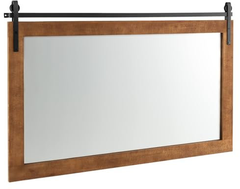 CASART Decorative Wall Mirror, Rustic Farmhouse Wall Mounted Hanging Mirror, Explosion-proof Barn Door Style Rectangle Vanity Mirror for Living Room Bedroom Bathroom Dressing Room (Brown, 101 x 66cm)