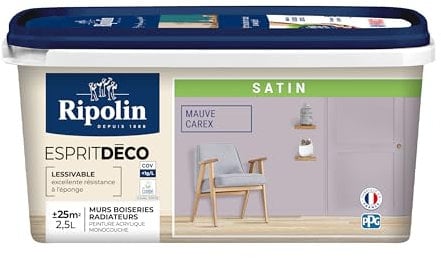 RIPOLIN - Peinture Intérieure Multi-Supports – Murs, Boiseries & Radiateurs – Ultra-Couvrante – Lessivable – Application Facile – Ecolabel - Satin - 2,5L - Mauve Carex