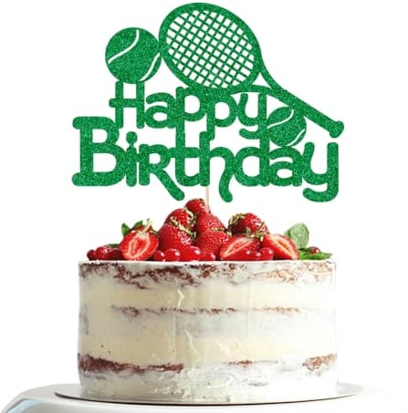 Dxsdgetue Happy Birthday Tennis Cake Topper Boys Men Tennis Player Cake Toppers Racket Ball Sport Theme Happy Birthday Party decoration Green glitter