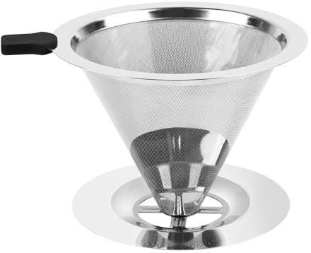 Filtro de café de acero inoxidable filtros cafetera goteo reutilizable permanente con soporte, filtro de café sin papel para la producción de café manual