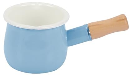 Mini Milk Pan Milk Pot Tea Coffee Egg Boiling Pot Enamel Milk Pan with Wooden Handle, 512ml Nonstick Saucepan Mini Butter Warmer (Grey-Blue)