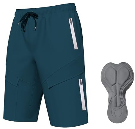 Logas MTB Herren Radlerhose,Herren Mountainbike Shorts Atmungsaktiv Radhose ，MTB Shorts für Männer mit 6 Taschen,Blau,XXL