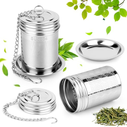 VFANDV Infuseur Thé, 2 Pièces Infuseur Thé en Acier Inoxydable avec Couvercle Longue Chaîne Filtre à Thé Trou Fin Réutilisable Infuseur Filtre Thé pour Thé Assaisonnements Théières