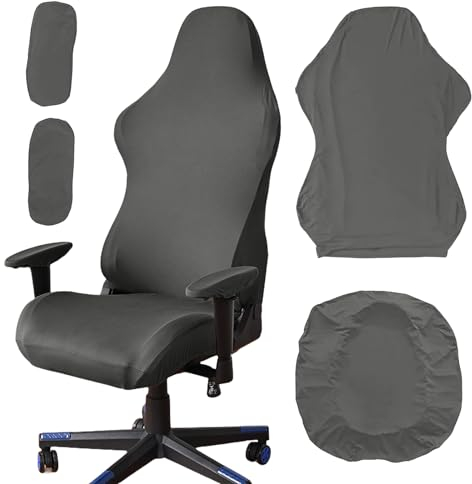 Sporgo Juego de 4 fundas para silla de videojuegos, elásticas, extraíbles, lavables, con reposabrazos, silla de oficina, funda para silla de gaming, silla de ordenador, silla giratoria (gris)