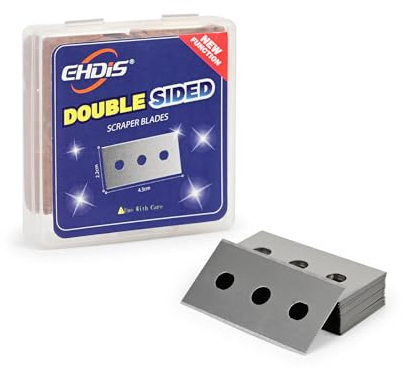 EHDIS 50pcs Ceranfeldschaber Klingen, Doppelseitige Ceranfeldschaber Ersatzklingen, Ersatzklingen mit Drei Löchern, Klingen für Ceranfeldschaber, Kochfeldschaber, Reinigungsschaber