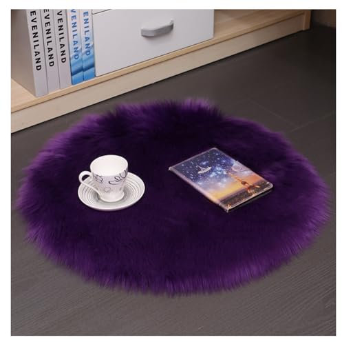Hrlace Lammfell Schaffell Teppich Rund Kunstfell Teppich Waschbar Weich Fellteppich Flauschiger Longhair Stuhlauflage Nachahmung Wolle Bettvorleger Sofa Matte für Heimdekoration Lila 26 * 26cm