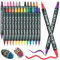 DUNSOO 26 Acrylstifte für Steine wasserfest mit Doppelspitze (feine Spitze und Pinsel)- Waterproof Dual Tip Acrylic -Acrylstifte Verschiedene Oberflächen-Multimarker Acryl (26)