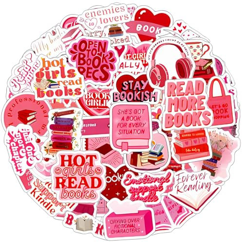 GEEHUA 60 Stück Rosa Bookish Sticker, Kindle Buchaufkleber, Leseaufkleber, Ästhetische Journaling Bookish Stuff für Laptops, Sammelalben, Wasserflaschen, Skateboards