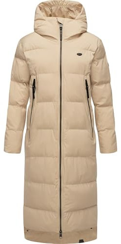 Ragwear Damen Wintermantel warmer wasserdichter und atmungsaktiver Steppmantel extralang mit Kapuze Patrise YOUMODO Taupe24 Gr. XS