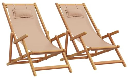 vidaXL Strandstühle 2 STK. Klappbar Taupe Stoff und Massivholz, Loungestuhl, Relaxstuhl, Outdoor Stuhl, Liegestuhl, Campingstuhl, Gartenstuhl