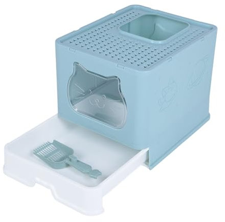 Fabater Top Entry Cat Toilet, Large Drawer Type, Easy to Clean Closed Cat Litter Box with Lid for Indoor (Blue)