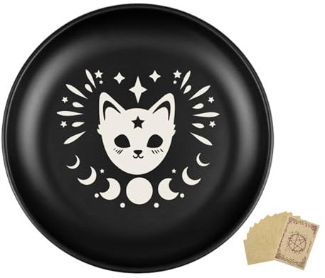 Ritual-Kerzenhalter – Ritual-Meditationsteller 14 cm Durchmesser, Wahrsagungs-Kerzentablett für kleine Gegenstände mit 12 Blatt Pergamentpapier