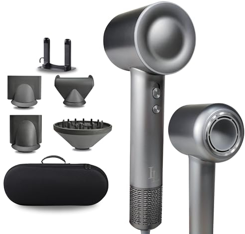 Largolash Haartrockner, bürstenloser Motor Föhn - Föhnen für Frauen dickes Haar, 110.000RPM, magnetische Aufsätze für unterwegs und leicht,Intelligentes Thermostat zum Schutz der Haare (Silber)