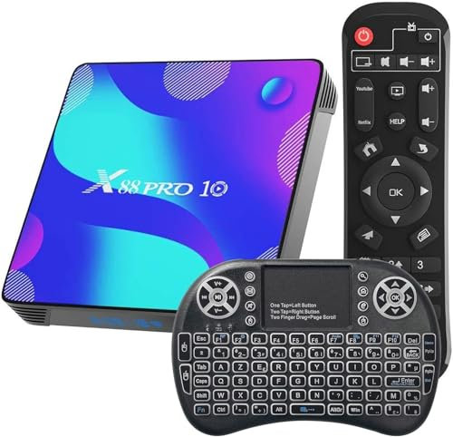 WEILY Android 11.0 TV Box, Smart Box 4GB RAM 32GB ROM RK3318 Quad-Core 64bit Cortex-A53, Box Android TV 4k Soporte 2.4GHz/ 5GHz WiFi UHD BT4.0, con Mini Teclado Inalámbrico