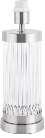 Happy Homewares Modern Chic Table Lamp Base with Clear Ribbed Glass Column and Satin Chrome Plated Trim | 36cm x 12cm | Inline Switch on Clear Cable