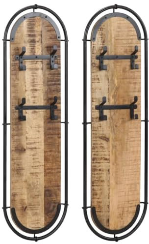vidaXL Porte-manteaux muraux 4 crochets 2pcs bois massif manguier brut, porte-vêtements, portemanteau, porte-manteau en bois, porte-cintres