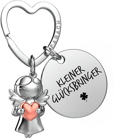 FABACH Viel Glück Schlüsselanhänger Schutzengel Glücksbringer mit Herz und Gravur - Schutzengel Kleeblatt Glücksbringer Engel Du schaffst das - Geschenke Viel Erfolg Geschenk Viel Glück
