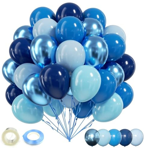 60 Stück Luftballons Blau, Metallic Ballon Set 12in/30cm, Latex Ballons für Geburtstag Hochzeit Babyparty Party Dekoration