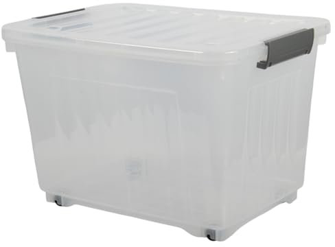 Jolie Max 44L Storage Boxes with Wheels, Durable Plastic Storage Containers with Lids, Stackable & Nestable Design with Side Latching Buckles, Transparent High-Grade Plastic – 52 x 38 x 35 cm (1)