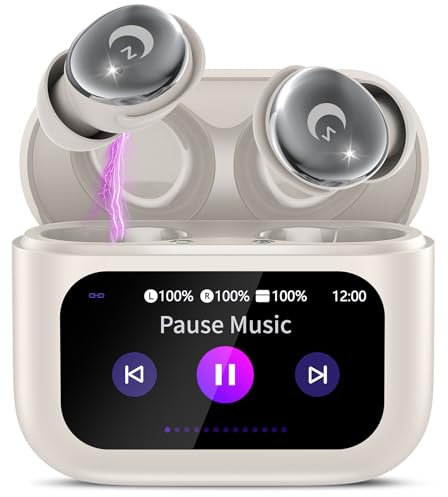 Ecouteurs Bluetooth sans Fil, 48H Casque Bluetooth 5.4 avec Écran Tactile Multifonction, Mini Ecouteur Sommeil avec Appels clairs, HiFi Stéréo/Mode 5 EQ/Contrôle Tactile/IPX7 Étanche Oreillette, Beige