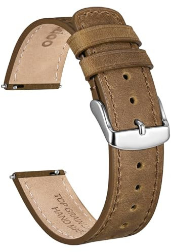 Ayadoo Uhrenarmband aus genarbtem Leder, 20 mm, Camel Crazy Horse, Ersatz-Uhrenarmband mit silberfarbener Schnalle, Schnellverschluss