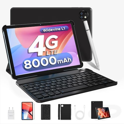 DOOGEE T10W Tablet 10 Pulgadas, Tablets Android 8000mAh, Tablet con Tarjeta Sim con 9GB RAM + 128GB ROM (TF 1TB), Tablets con Lapiz y Teclado, Dual SIM 4G/Face ID/5G WiFi/BT5.0/OTG/Widevine L1