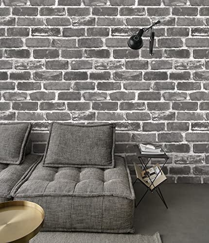Tapete Backstein Grau,44.5 x 500cm Ziegelstein Tapete Selbstklebende Folie Ziegelstein Ziegel Klebefolie Möbel Klebetapete Selbstklebend Möbelfolie Selbstklebend für Badezimmer Wohnzimmer Schlafzimmer