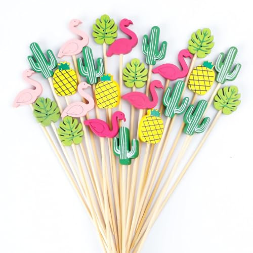 LQTSLFM 100 Piezas Palillos para Aperitivos Verano, Brochetas de Cóctel Palillos Decorativos, Verano Palillos Aperitivos Graciosos para Frutas, Pasteles, Postres, Comidas, Bebidas (Color B)