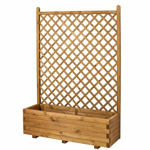 SUNWOOD Fioriera con Grigliato in Legno Massello 119x39xh168 cm, Impregnata, Inclusa di TNT protettivo, Miele