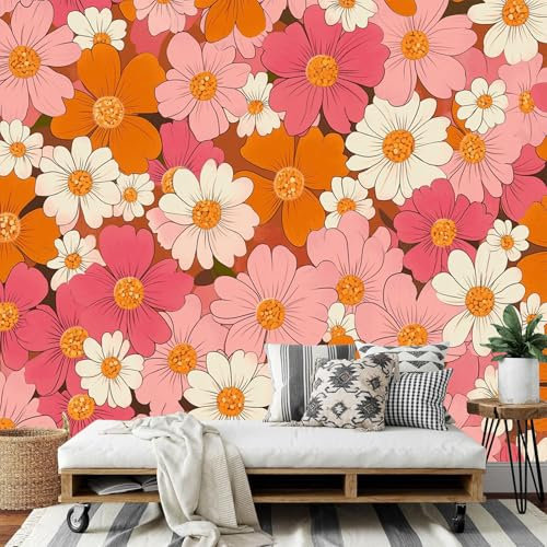 DLERFLOVR Daisy Flower Photo Wallpaper, 70S Flowers Wall Murals, Large Wallpaper Mural for Bedroom Living Room Tv Background Sofa Wall Decoration 300x210cm