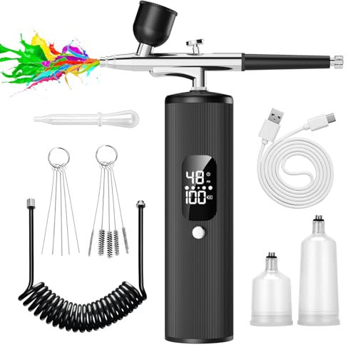 Kit de aerógrafo con compresor, 48 PSI de alta presión, juego de cepillos de aire sin obstrucción, 6000 mAh en espera extralarga, ideal para pintura, modelado, decoración de pasteles, pastelería