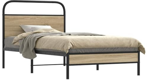 FUDUGEHMIOFWFJJ Metall holzbett Bed Frame bettgestell bedBettgestell ohne Matratze 75x190 cm Räuchereiche HolzwerkstoffGeeignet für Schlafzimmer