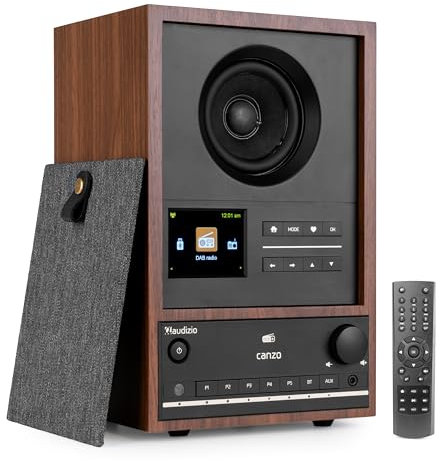 Audizio Canzo Internet Digital WiFi & DAB+ Radio with Bluetooth Streaming, FM Tuner, USB Playback & LCD Display, Home Audio Speaker System - Walnut Finish