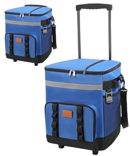 Enfriador con Ruedas y manejo de 35 lápices de refrigerador enrollables colapsables 35L con Bolsa de Cierre de Cremallera múltiple Impermeable para la Playa de Picnic al Aire Libre, Azul