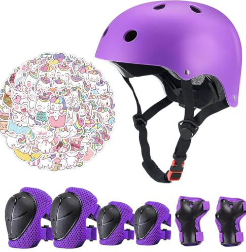 Kids Bike Helmet Pads with Knee Elbow Wrist Pads Guards,Toddler Adjustable Pink Helmet Girls Child with Unicorn Sticker