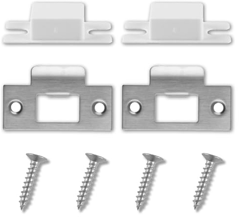 2PCS Stainless Steel Door Strike Plate - Door Latch Reinforcement Plates with Screws for Wood & Metal Door Jambs - Replacement Strike Plate Kit (Silver)