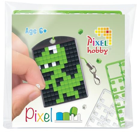 Pixel P23109 - Mosaik Medaillon Dino, Schlüsselanhänger für Kinder zum Selbstgestalten, kinderleichtes Stecksystem, ohne Bügeln und Kleben, Steinchen aus Biokunststoff