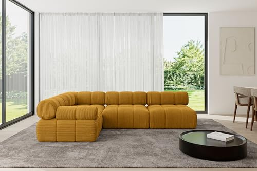 ALTDECOR Modulares Sofa Ecksofa in L-Form Corner modular Sofa Eckcouch Couch Wohnlandschaft Cauchsofa Polstersofa Mende-L2-285x190x70 cm Senfgelb