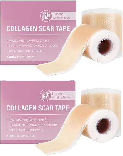 Fogli di cicatrici in silicone, nastro in silicone, cerotto per cicatrici con collagene, pellicole mediche per sezione C, operazioni, ustioni, acne, delicato sulla pelle, traspirante (2 pezzi)