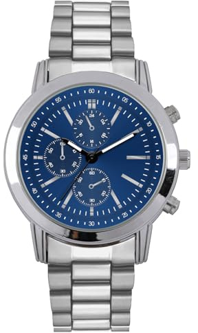 Comtex Herrenuhr mit Stahlarmband, schwarzes Zifferblatt mit silbernen Stundenmarkierungen, Edelstahlarmband, Quarzwerk