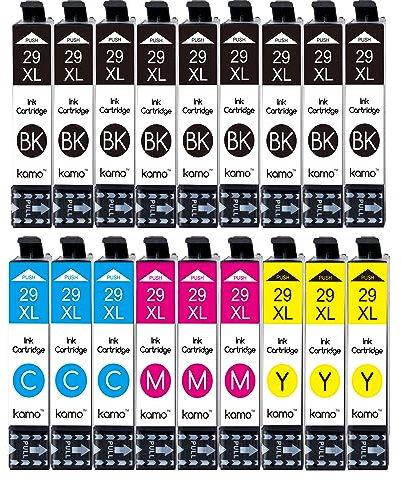 kamo 29XL (9 x Schwarz, 3 x Cyan, 3 x Magenta, 3 x Gelb), Kompatibel mit Epson 29 29XL Patronen Multipack, für XP-352 XP-332 XP-342 XP-235 XP-245 XP-255 XP-335 XP-345 XP-355 XP-432 XP-435 XP-442