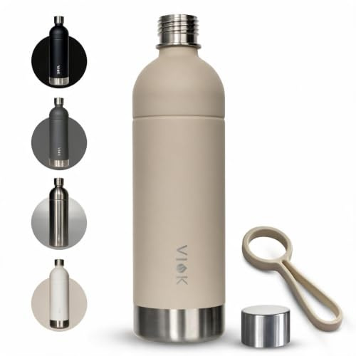 Flasche für Aarke Carbonator 3 & 2, Smeg, Brita SodaOne, Sodapop Cooper & Philips GoZero – 1,3L Edelstahl Ersatzflasche, spülmaschinenfest, Alternative Aarke Flasche - mit Tragegriff (Sand (1x))