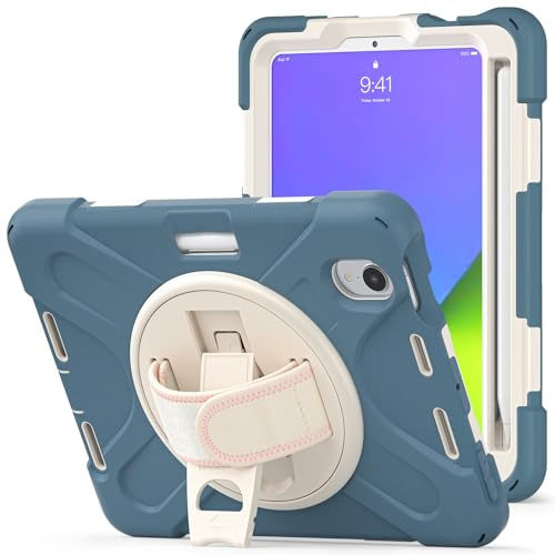 Custodia compatibile con iPad Mini 7 (A17 Pro) 2024, custodia antiurto robusta e resistente con protezione dalle cadute, con portapenne, tracolla protettiva For bambini, custodia in silicone(Blue 3)