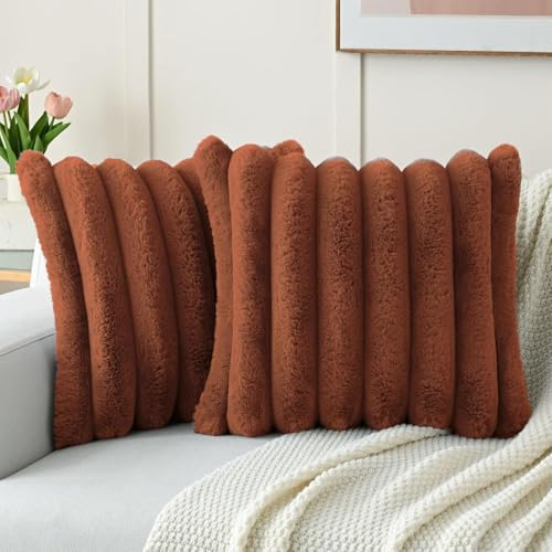 CYCMACO 2er Set 40x40 Samt Kissenbezug, Dekorative Kissenbezug, Kissenbezüge Mit Verstecktem Reißverschluss, Boho Quadratische Kissenbezüge, Für Sofa Schlafzimmer Wohnzimmer Balkon, Rost