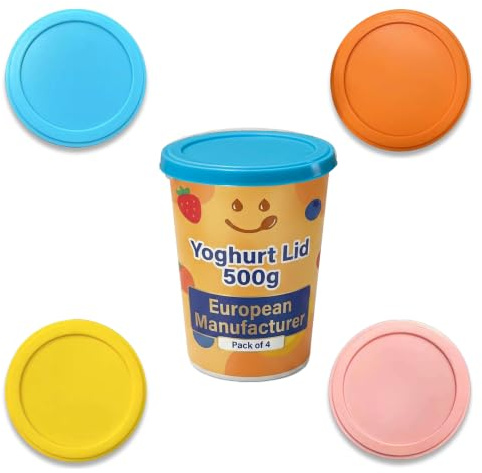 XILMARK Large Yoghurt Pot Lids 8 Pack Reusable Silicone 95mm Airtight Cover | Airtight silicone lids that keep yoghurt fresh for longer. Fit standard 95mm pots. BPA free and dishwasher safe.