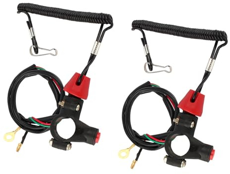 RASTKY Lot de 2 Interrupteurs D'arrêt D'attache pour Moteur Hors-bord de Tondeuse Autoportée ATV, Support de Guidon de 22 Mm avec Cordon de 70 Cm, 2 Fils Normalement Ouverts